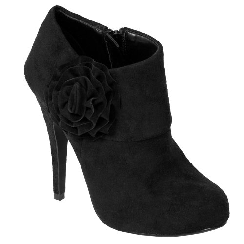Women's Glaze by Adi Rose Trim High Heel Platform Bootie-Black(8)