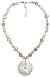 Peach and White Freshwater Cultured Pearl Necklace with Mother-of-Freshwater Cultured Pearl Flower Pendant, 16-18