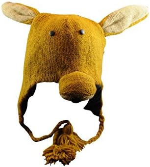 KANGAROO Mohawk Sport 100% Wool Animal Hat Fleece Lined Beanie Ski Cap