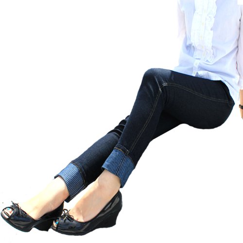 超美脚 デニムレギンスパンツ ロールアップ[裾ストライプ]