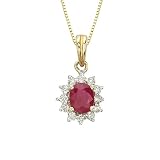 14K Yellow Gold 0.14 ct. Diamond and 1/2 ct. Oval Shaped Ruby Necklace