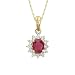 14K Yellow Gold 0.14 ct. Diamond and 1/2 ct. Oval Shaped Ruby Necklace