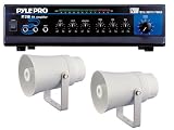 Pyle Hot Amplifier / Speaker Package for Home / Office / Schools / Public - - PT210 120W Microphone PA Mono Amplifier With 70 - Volt Output + Pair of PHSP10TA 5.6 &acute; Indoor / Outdoor 70 Volt PA Horn Speaker. - B003BGSX6I
