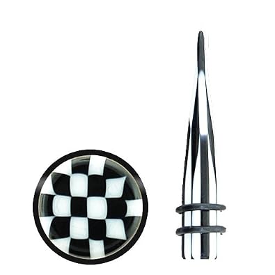 Tapers Checkerboard Black & White Acrylic Taper with Double O-rings Pair of 0G (8mm) Gauge – 2 Pieces  $0.99