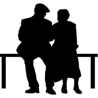 People Silhouette Wall Decals - Elderly Couple On Park Bench Silhouette - 36 inch Removable Graphic