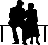 People Silhouette Wall Decals - Elderly Couple On Park Bench Silhouette - 24 inch Removable Graphic