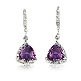 14k White Gold Trilliant Cut Prong Set Amethyst and Diamond Earrings ( 0.30... by Mondera