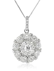 14K White Gold Cluster Circle Diamond Pendant Necklace (1 Cttw, H-I Color, I1 Clarity), 18"