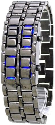 Iron Faceless Blue Binary LED Wrist Watch for Man Black