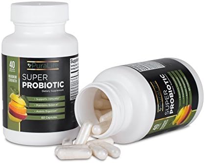 PuraLife Super Probiotics 40 Billion CFU per day 60 Capsules Premium Digestive Supplement To Reduce Gas, Bloating, Constipation Helps Improve Digestive Urinary &amp; Immune System