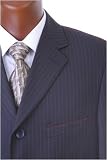 Men's Super 140's Merino Wool Single Breasted 4 Button Black Pinstripe Wide Leg Suit with Vest