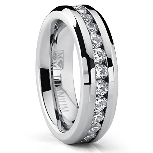 6MM Ladies Eternity Titanium Ring Wedding Band with CZ size 10