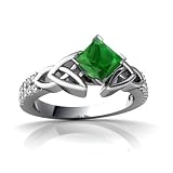 14K White Gold Square Genuine Emerald Engagement Ring