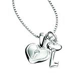 D for Diamond Sterling Silver Diamond Set P3110 Heart Padlock and Key Double Pendant Length 36-41 Cm