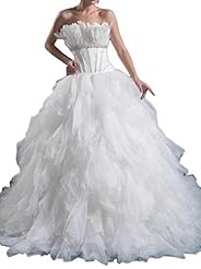 Chiffon/Tulle Feathers   Dress with a Chapel Train  With Ruffles