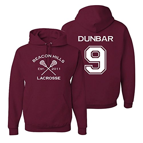 Adult Teen Wolf Beacon Hills Lacrosse Dunbar 9 Hoodie XXX-Large Maroon