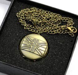 Fashion Fob Pocket Watc Uk Flag London Pattern Pendiente Del Reloj De Cuarzo With Chain With Gift Box