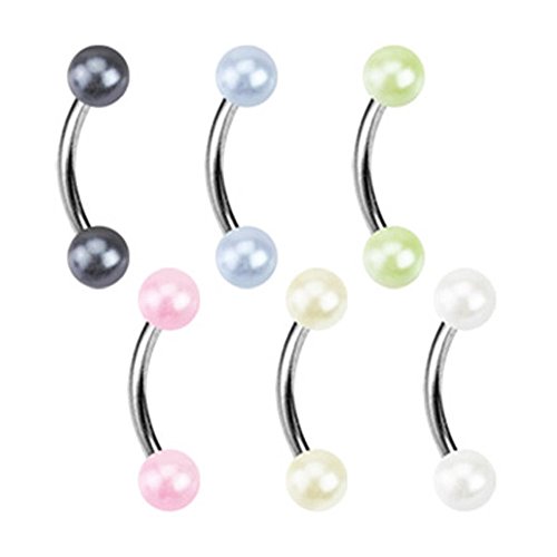 Stainless Steel Eyebrow Curve Ring with Pearlish Coat Acrylic Balls - 16GA 5/16