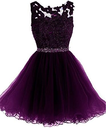 Leopoldfashion 2016 Women's Short Beaded Prom Dress Tulle Applique Evening Gown US8 Grape