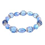 Bracelet - B31 - Fire Polished Glass Beads - Stretch ~ Lightt Sapphire (Light Blue)