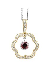 Open Carnation Floral Diamond Pendant With A Round Center Stone In 18K Yellow Gold With A 0.60 ct. Genuine Garnet Center Stone.
