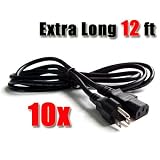 Lot of 10 12 Ft Ac Power Cord for Samsung Toshiba Lg Sharp Sony Sceptre RCA Panasonic Philips Mitsubishi Magnavox Tv LCD Plasma Dlp, Acer Asus Hp Samsung Viewsonic Dell Compaq Hanns-g Lg Planar Monitor , Screen , Ps3 , Xbox 360