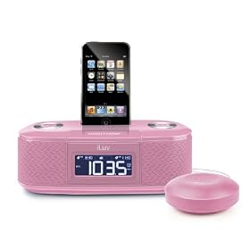 iLuv iMM153PNK Dual Alarm Clock with Bed Shaker for your iPod - Pink by iLuv