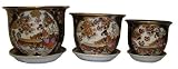 Porcelain pots / planters set of 3 - hand painted gold filigree work, musician design