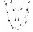 Necklace - N330 - Long 2-Strand Semi-Precious and Glass Necklace (36") + Matching Earrings ~ Purple & Violet