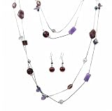 Necklace - N330 - Long 2-Strand Semi-Precious and Glass Necklace (36) + Matching Earrings ~ Purple & Violet