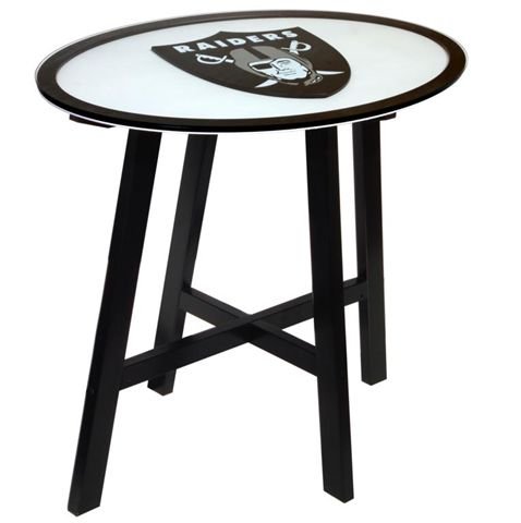 Oakland Raiders Wooden Pub Table With Glass Top