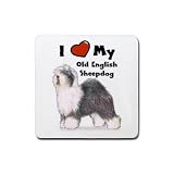I Love My Old English Sheepdog Rubber Square Coaster (4 pack)