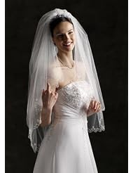 David's Bridal Fingertip Length Two-Tier Veil with Scallop Edge Style 689 by David's Bridal