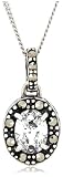 Sterling Silver Marcasite & Cubic Zirconia Oval Pendant, 18"