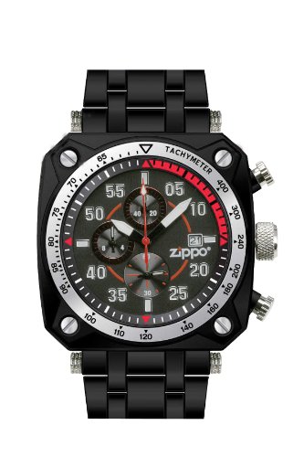 Zippo Chronograph Sports Watch with Black Dial and Black Stainless Steel Band