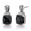 Regal Beauty: Sterling Silver Stud Post Earrings With Cushion-cut Black Onyx and CZ Diamonds