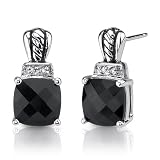 Regal Beauty: Sterling Silver Stud Post Earrings With Cushion-cut Black Onyx and CZ Diamonds