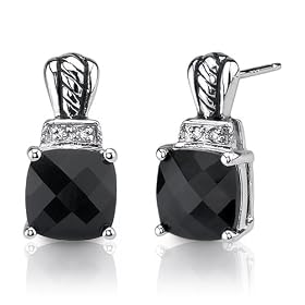 Regal Beauty: Sterling Silver Stud Post Earrings With Cushion-cut Black Onyx and CZ Diamonds