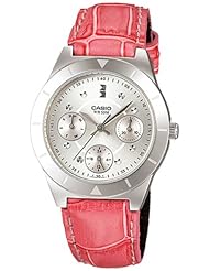 Casio Womens LTP2083L-4AV Pink Leather Quartz Watch with Silver Dial