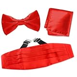 Candy Apple Red Pretied Bow Tie Cummerbund Set by Elite Solid - Red Silk