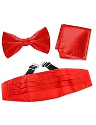 Candy Apple Red Pretied Bow Tie Cummerbund Set by Elite Solid - Red Silk by Elite