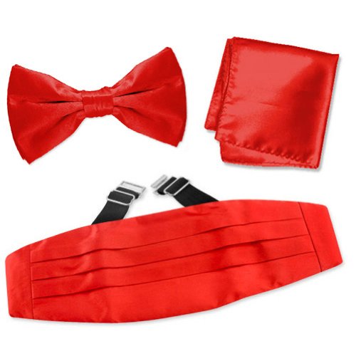Candy Apple Red Pretied Bow Tie Cummerbund Set by Elite Solid - Red Silk