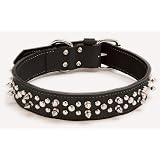Circle T Oak Tanned Spiked Leather 22-Inch by 1-1 2-Inch Long Wide Collar, Black