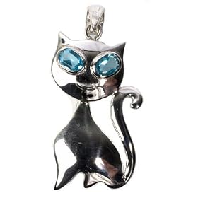 STERLING SILVER BROOCH 47X27mm - Aquamarine CZ by Toltec Trading Company