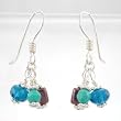 Colorful Czech Glass Bead Cluster Dangle Earrings in Sterling Silver, #8637