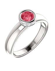 10K White Gold 5.00mm Round Cut Pink Spinel and Diamond Ring -- LIFETIME WARRANTY
