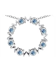 Original Star K (tm) Large MOM Circle Mothers pendant with Round Simulated Blue Topaz in 925 Sterling Silver