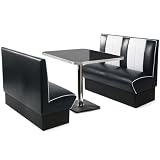 Retro Diner Booth Set Black – Hepburn Table with 2 Booth Seats | Retro American Diner Booth Set, Retro Dining Set