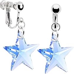 Handcrafted Sterling Austrian Crystal Blue Star Clip Earrings