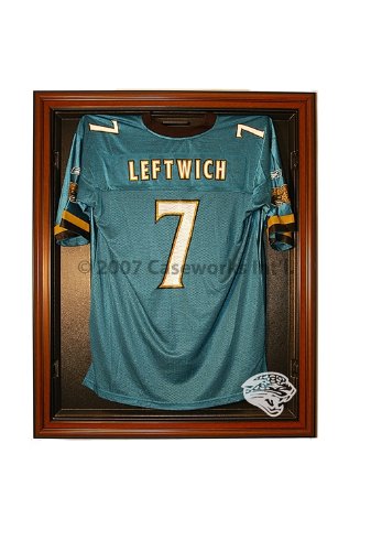 Jacksonville Jaguars Football Jersey Display Case Cabinet Style with Classic Wood Finish Frame
